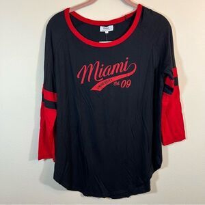 Piko Women’s Black Red University of Miami Bamboo 3/4 Sleeves Top Medium NWT